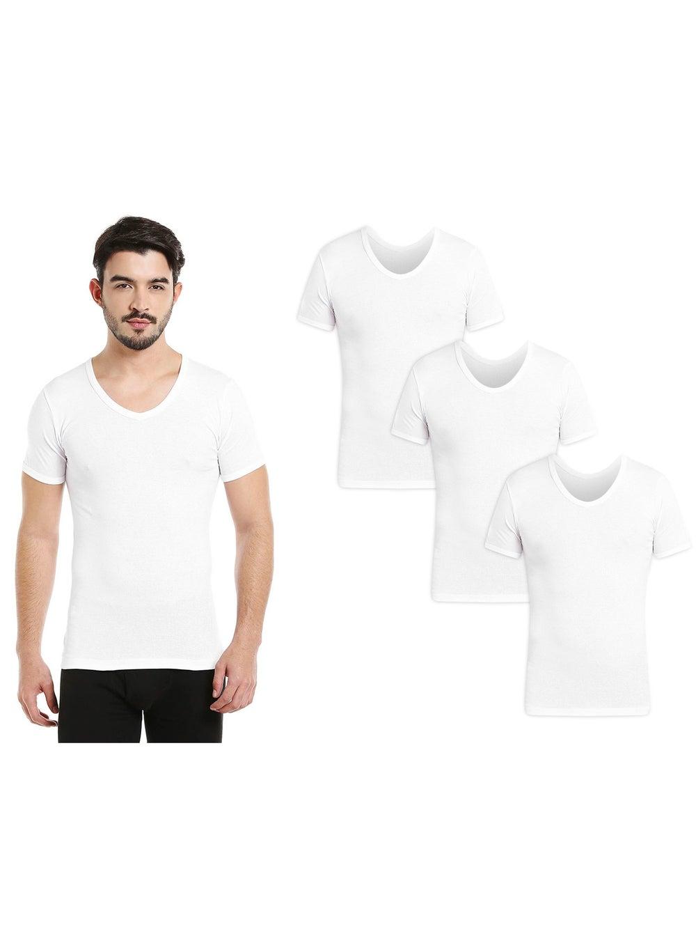 BYC101MY Men's V-Neck Cotton Undershirt 3-Pack White - Image 1