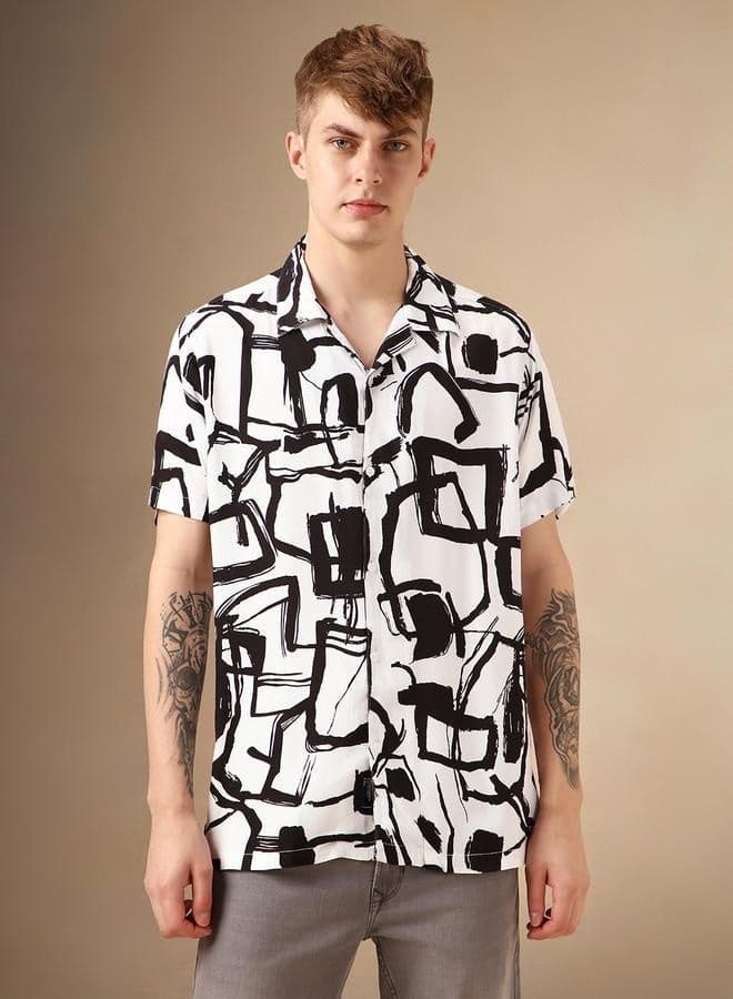 Men’s Multi-Colour Rayon Printed Shirt Cuban Collar - Image 1