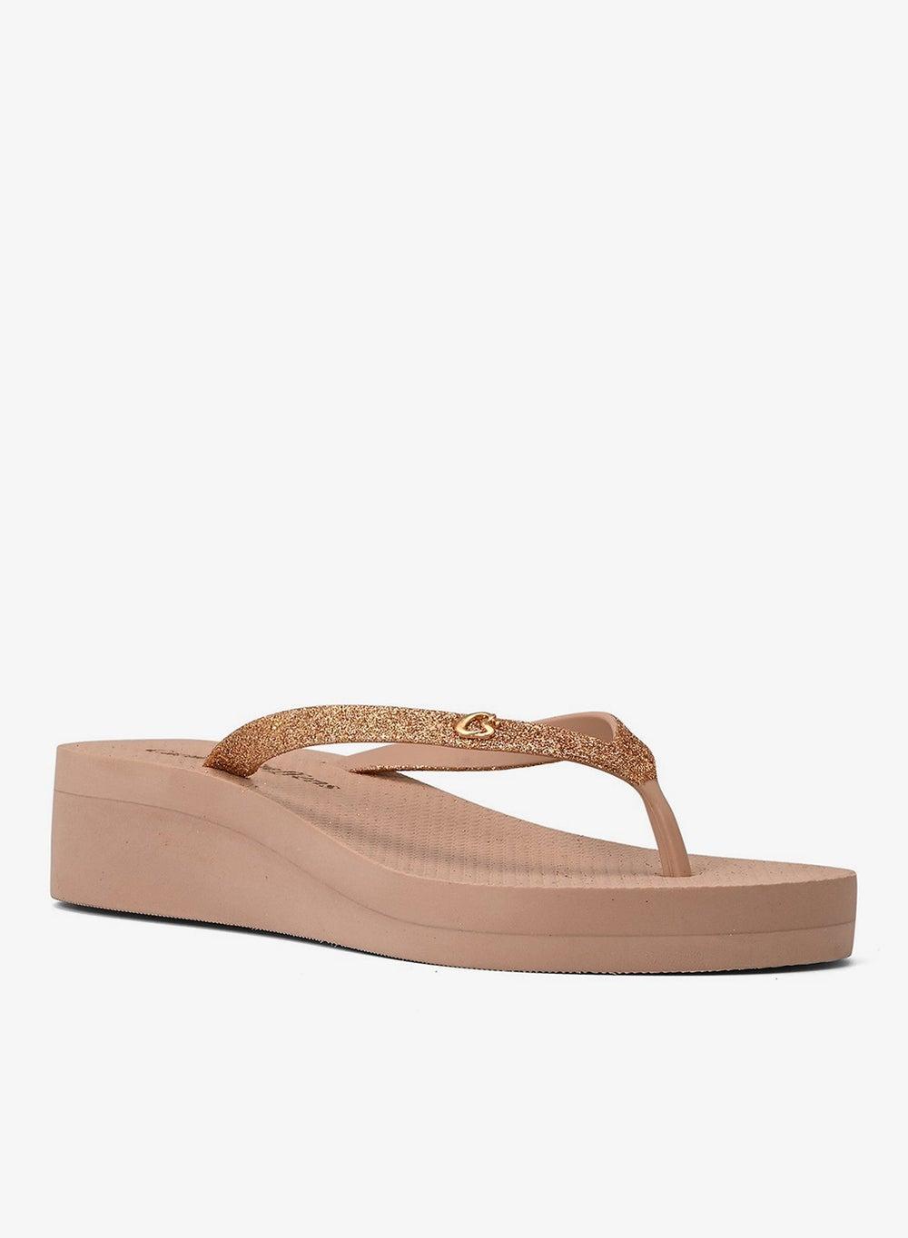 Rosé Brilho Wedge Flip-Flops – High Heel Elegance - Image 1