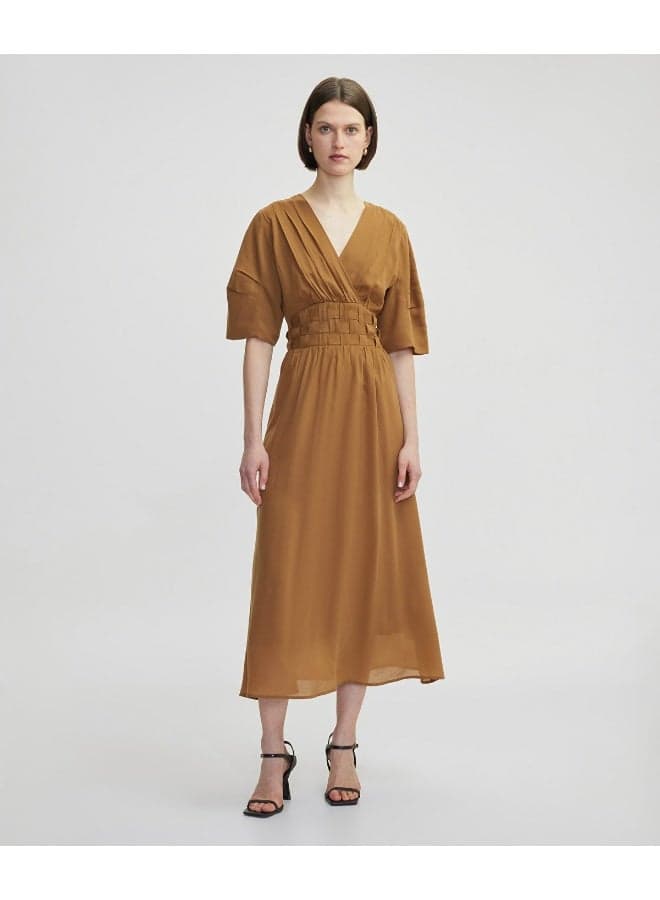 Caramel Lyocell Wrap Midi Dress – Regular Fit - Image 1