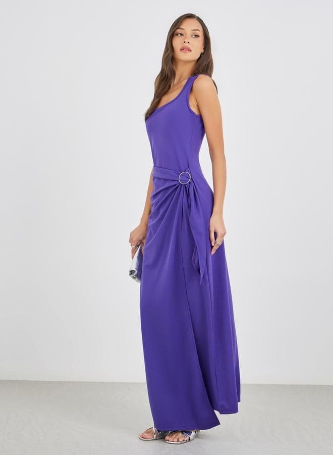 Royal Purple One-Shoulder Maxi Dress with Buckle Detail - Image 1