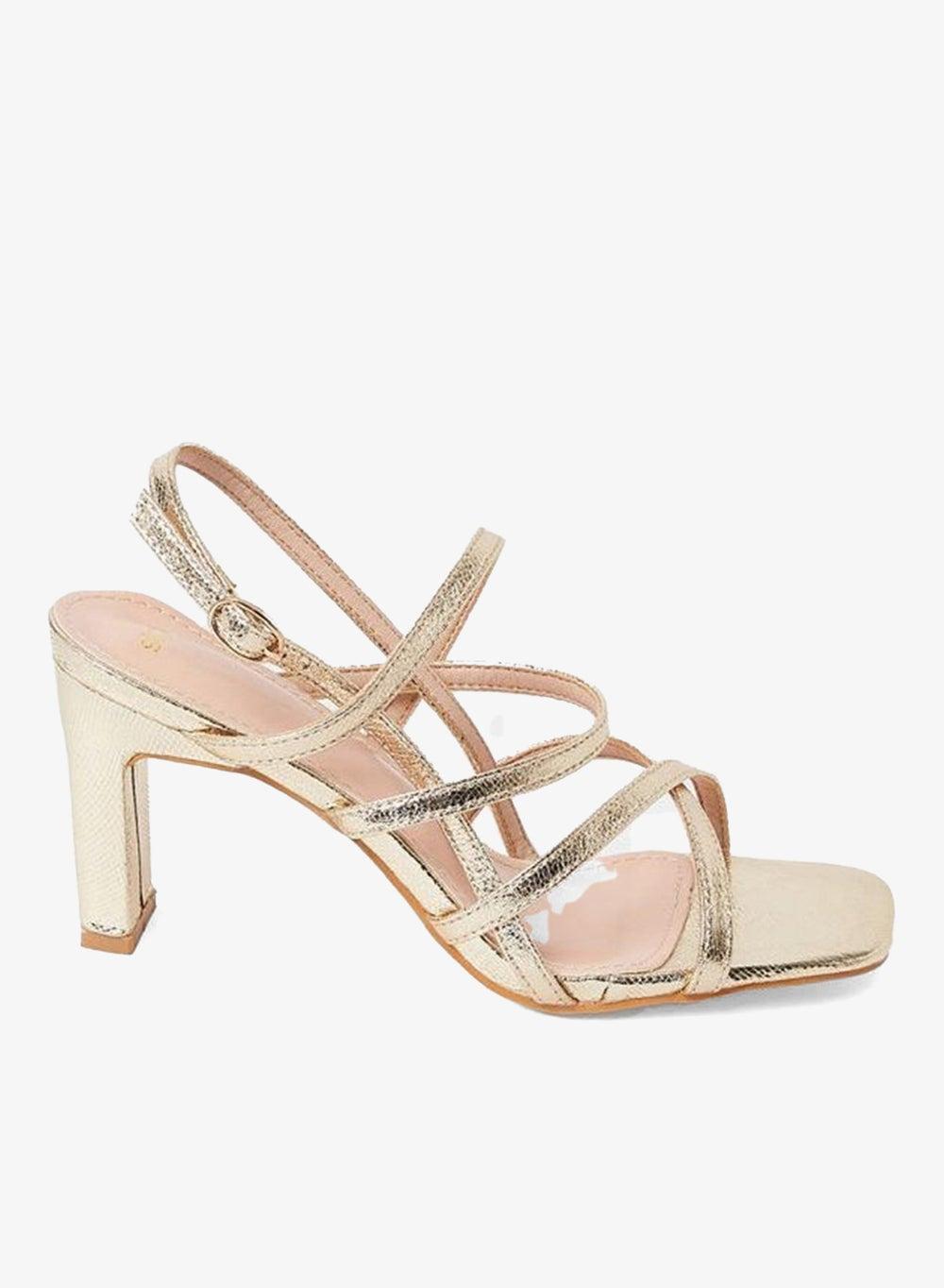 Gold Thin Cross Strap Mid Heel Sandals 7004144212 - Image 1
