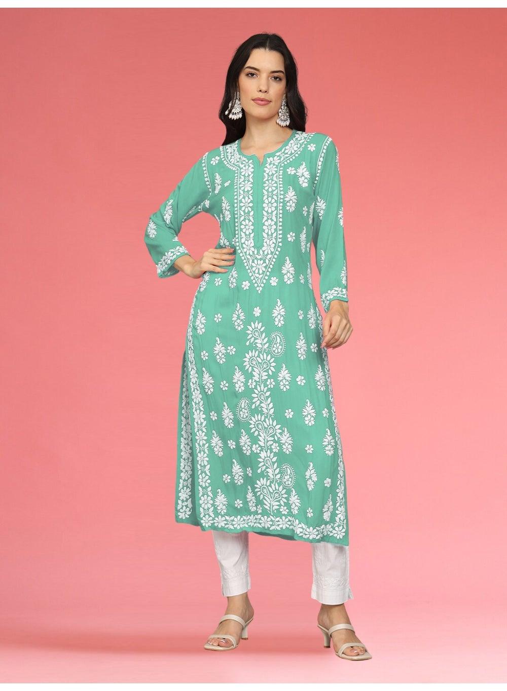 Seagreen Chikankari Modal Kurta AL4042 for Women - Image 1