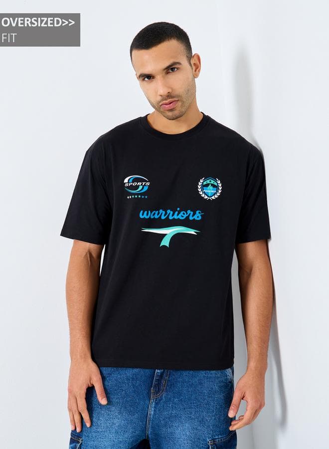Styli Men Black Oversized Graphic Jersey T-Shirt - Image 1