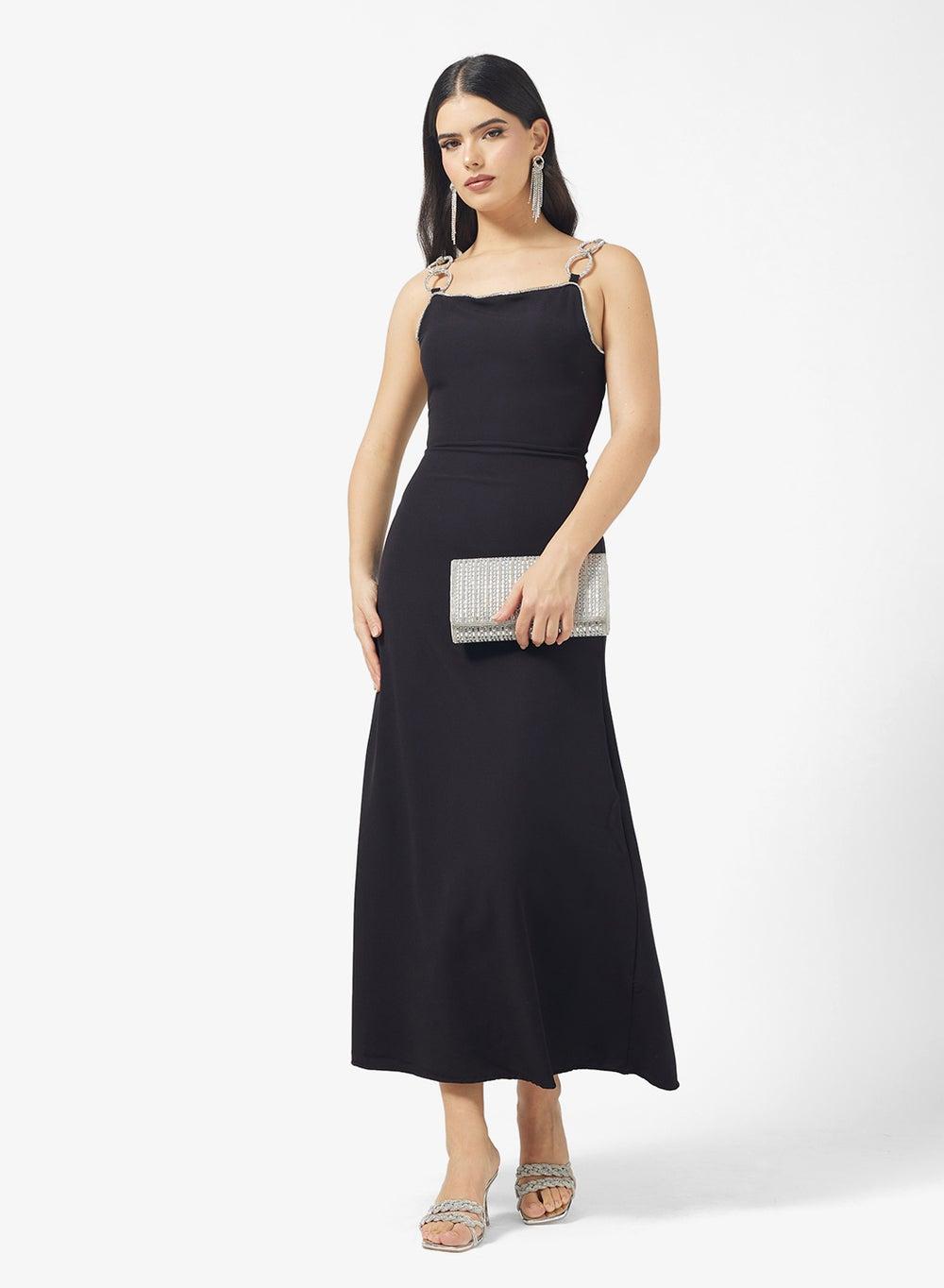 Crystal Strap Black Maxi Cocktail Dress Ma050280 - Image 1