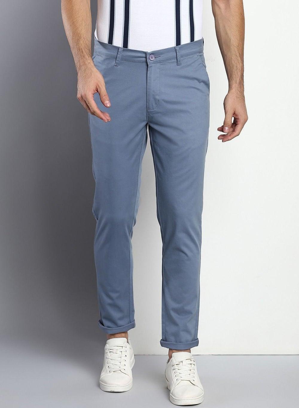Men’s Steel Blue Slim Tapered Cotton Chino Pants - Image 1