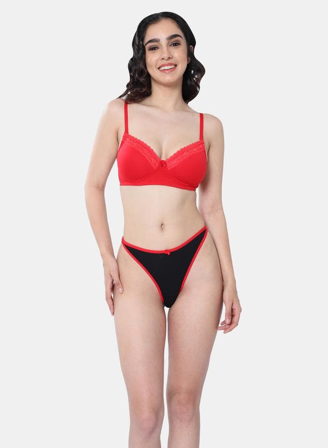 Padded Plunge Lace Insert Bra 7008617930 Red - Image 1