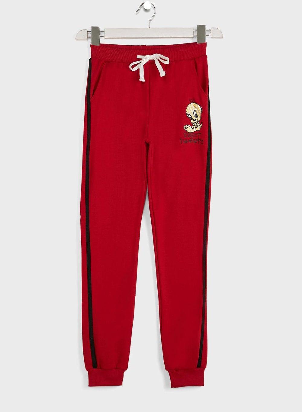 Tweety Looney Tunes Girls Red Slim Fit Sweatpants - Image 1