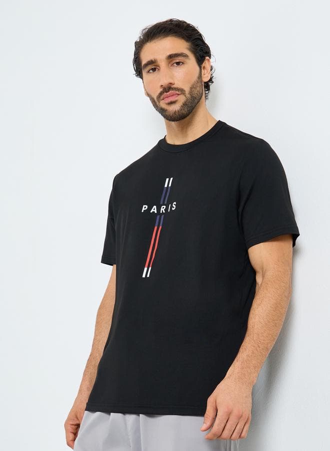 Black Graphic Print Round Neck T-Shirt for Men - Image 1