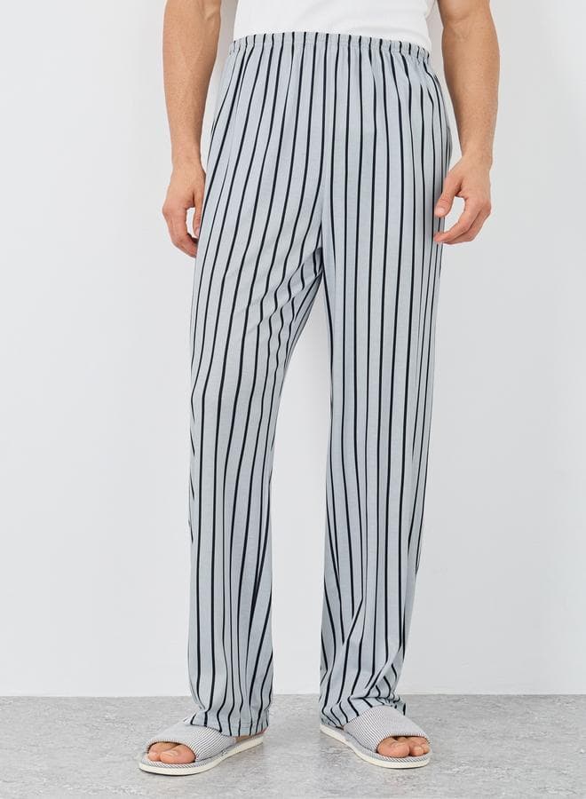 Grey Striped Pyjama Bottoms with Elastic Waist - Image 1
