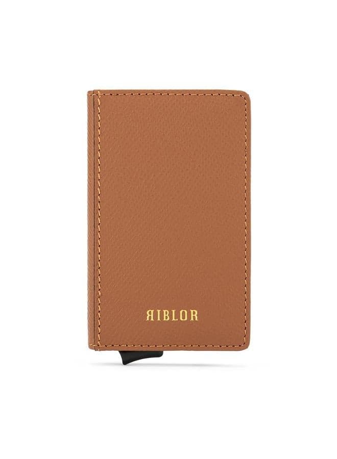 Riblor Pietro Brown Italian Leather RFID Popup Card Holder - Image 1
