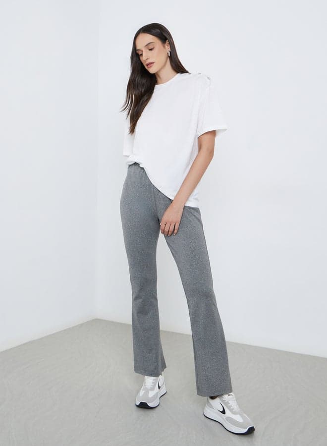 Charcoal Wide-Leg Elastic Waist Flared Leggings - Image 1