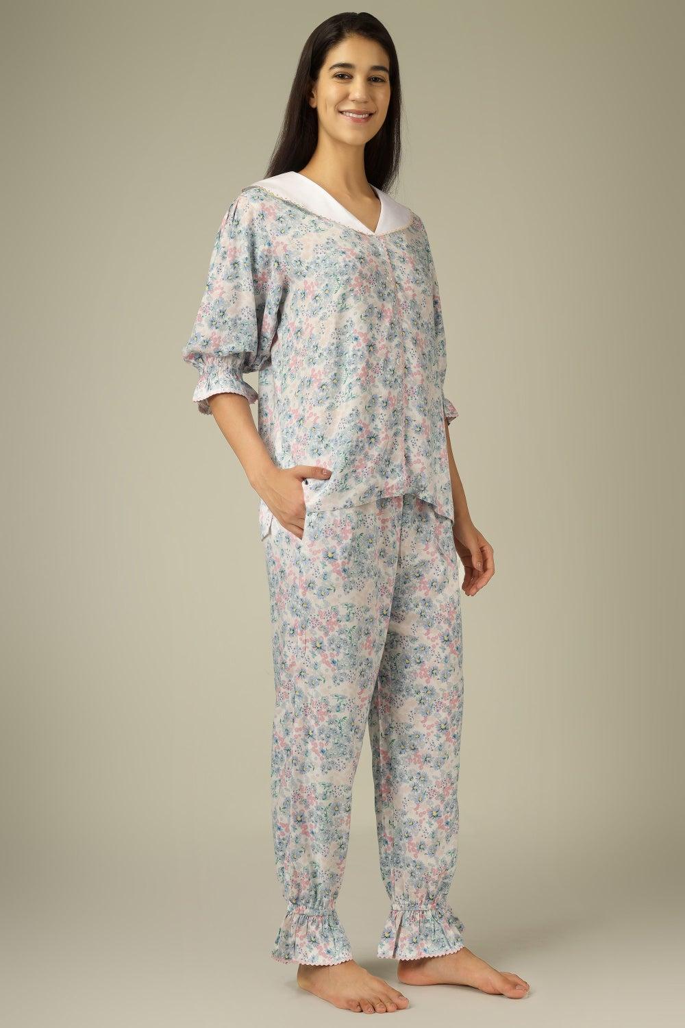 Sak Embroidered Cotton Pyjama Suit Set - Image 1