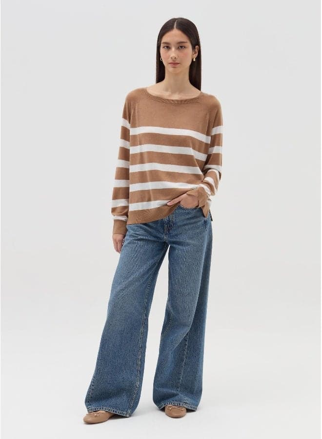 Striped Wool Blend Raglan Sleeve Top - Image 1