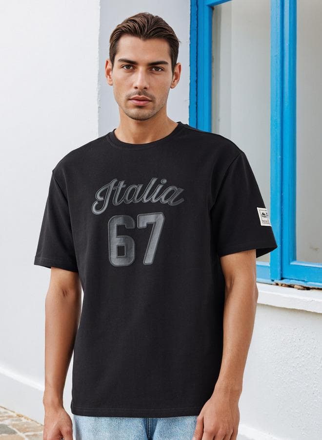 Kappa Black Embroidered Cotton Blend T-Shirt - Image 1