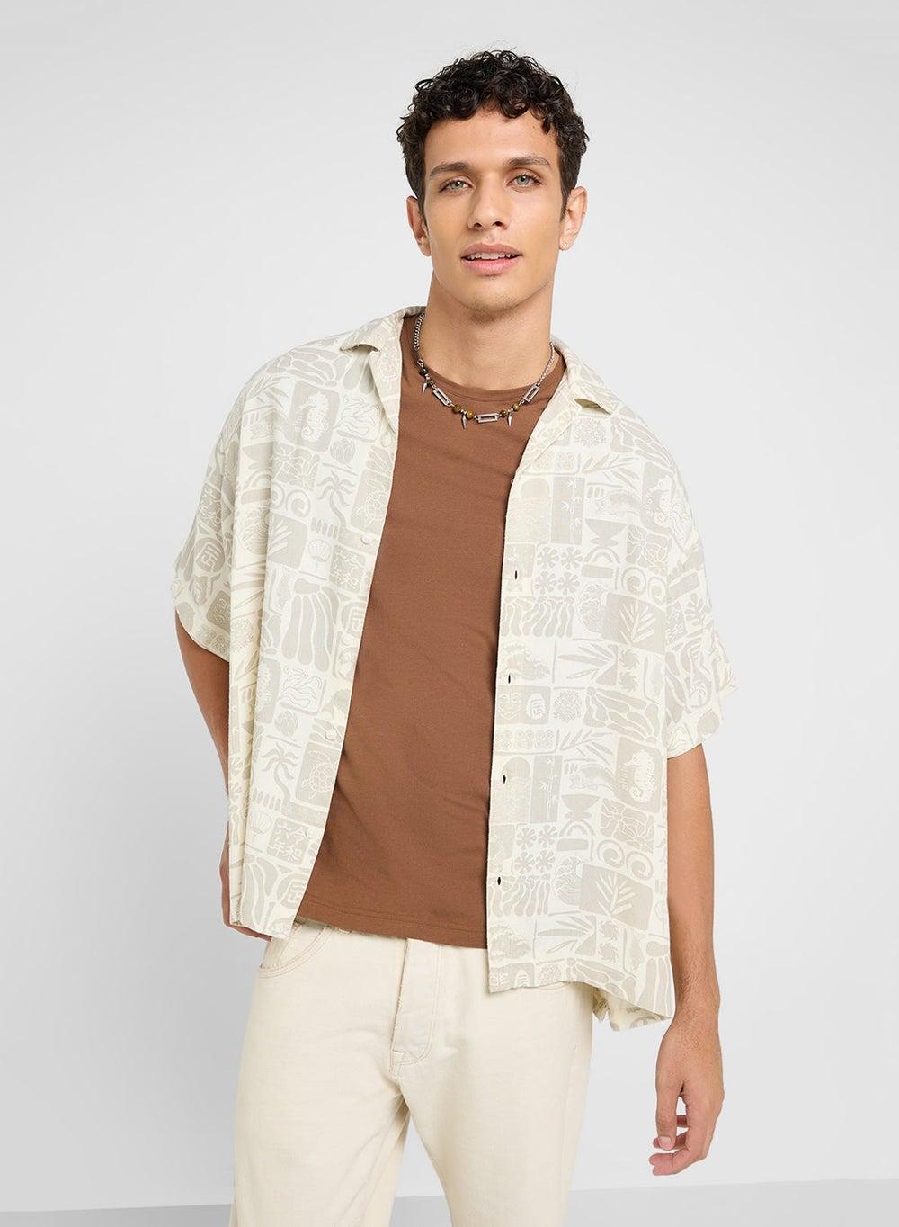 AOP Print Resort Collar Shirt Moonbeam - Image 1