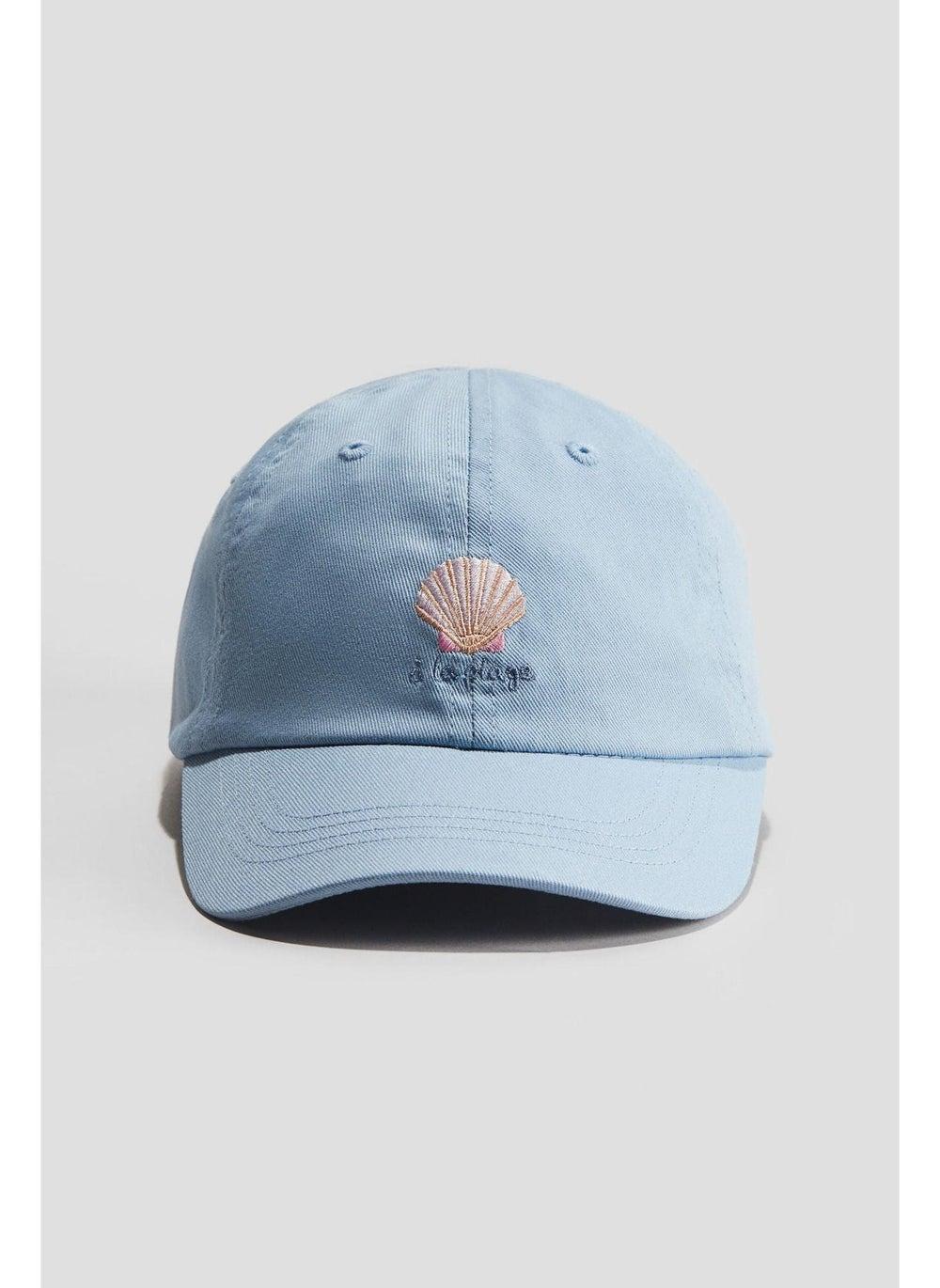 Blue Dusty Light Embroidery-Detail Cotton Cap - Image 1