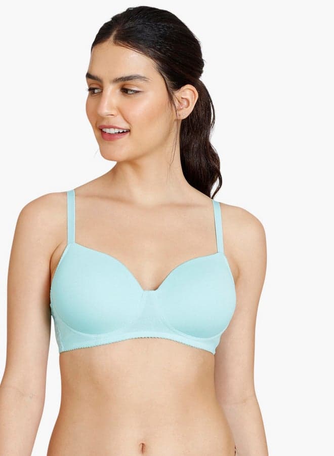 Zivame Blue Lace Panel Padded Non-Wired Bra - Image 1