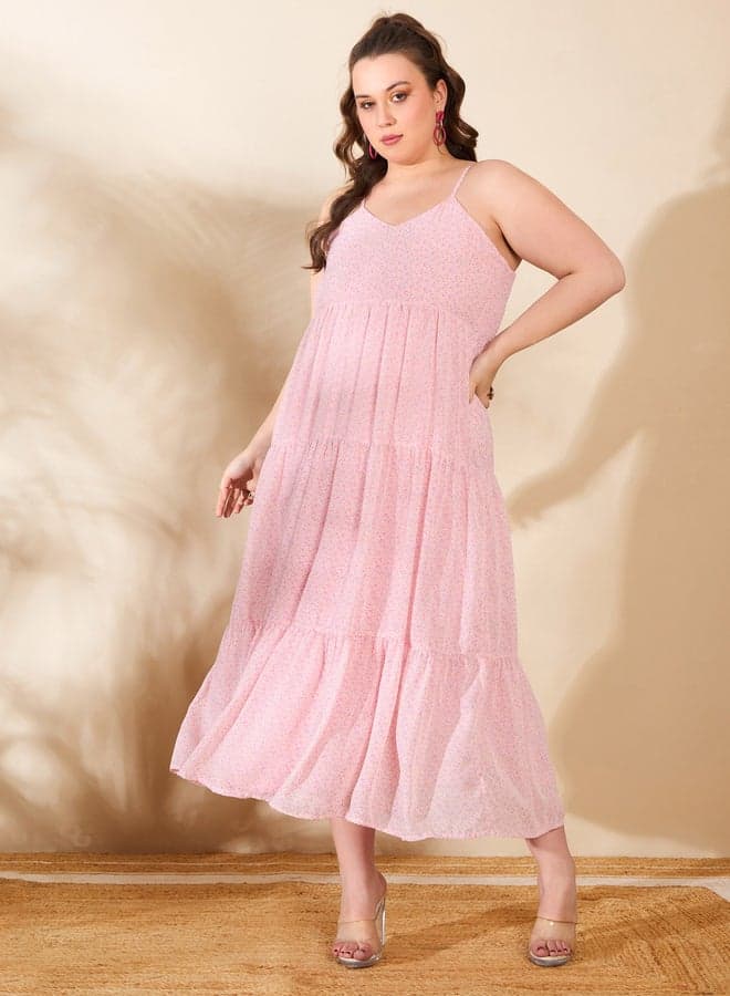SASSAFRAS Plus Ditsy Floral Strappy Maxi Dress Pink - Image 1