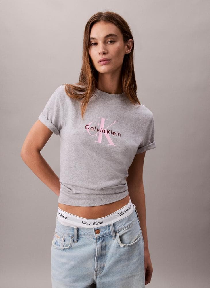 Grey Logo Graphic Crew Neck T-Shirt Lv047B865Gp79 - Image 1