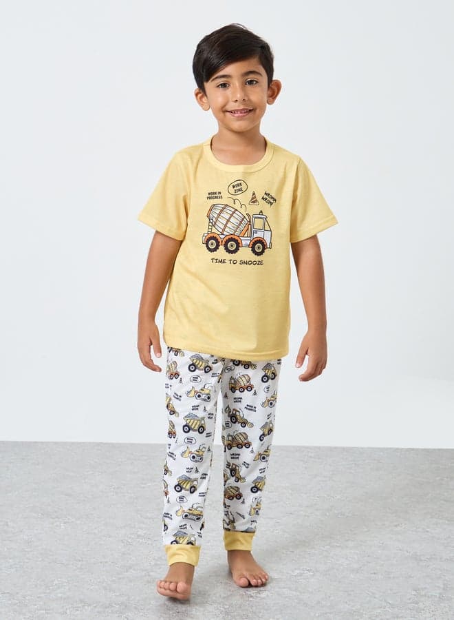 Boys Yellow Truck Graphic Pyjama Set - Image 1