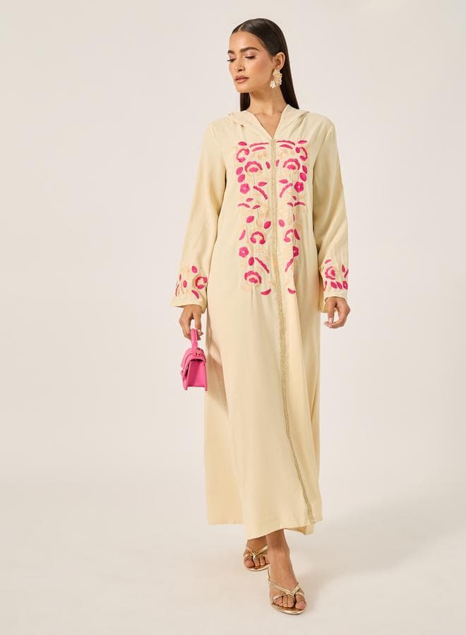 Floral Embroidered Yellow Maxi Jalabiya 7012729837 - Image 1