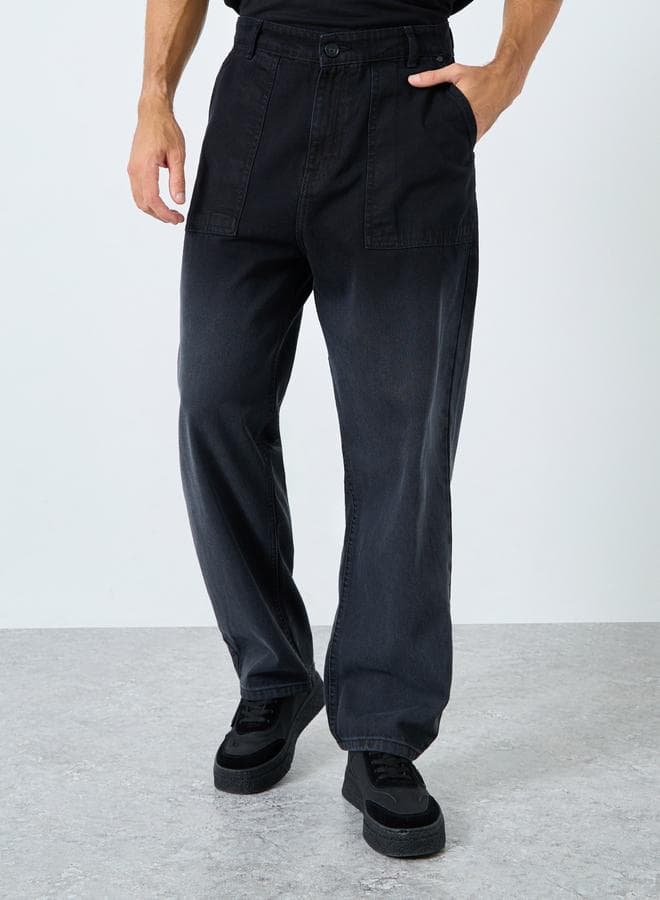 Styli Men Black Acid Wash Relaxed Fit Jeans - Image 1