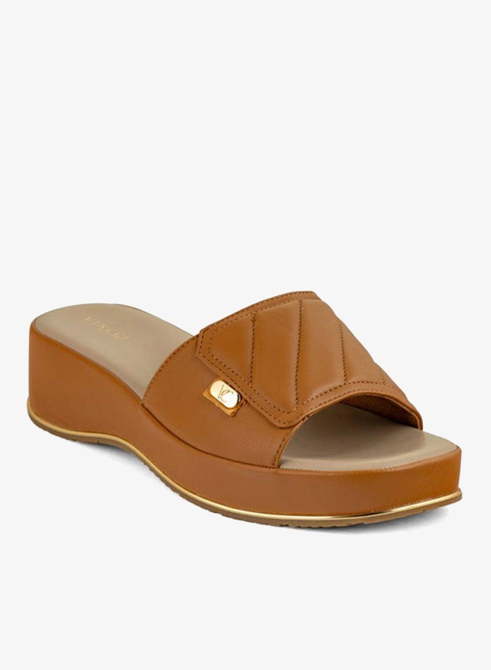 Vi20400787 Brown Single Strap Wedge Sandals - Image 1