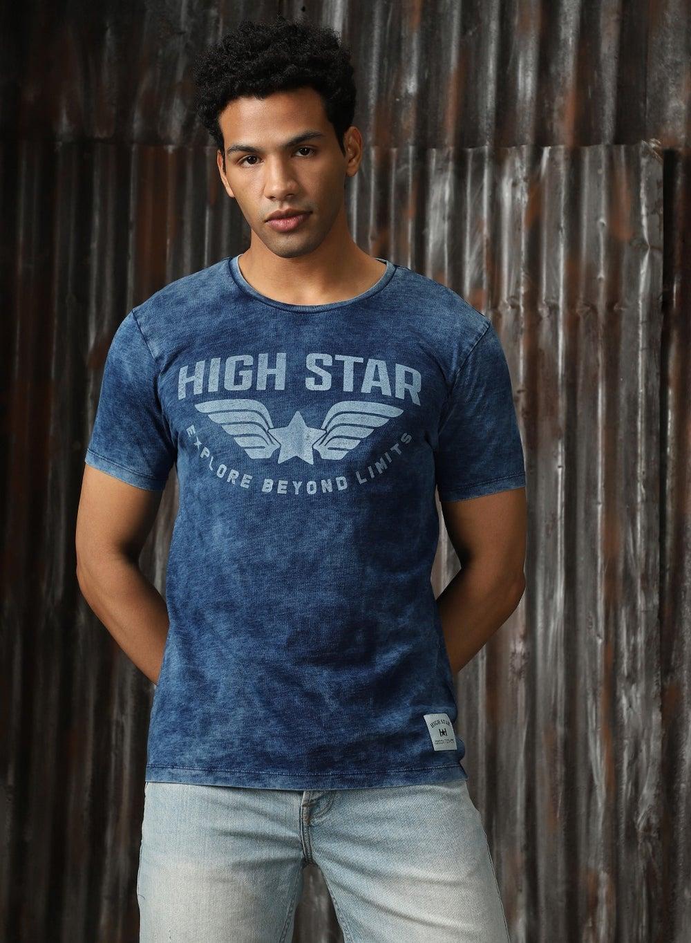 Men’s Light Blue Graphic T-Shirt Regular Fit Cotton Blend - Image 1