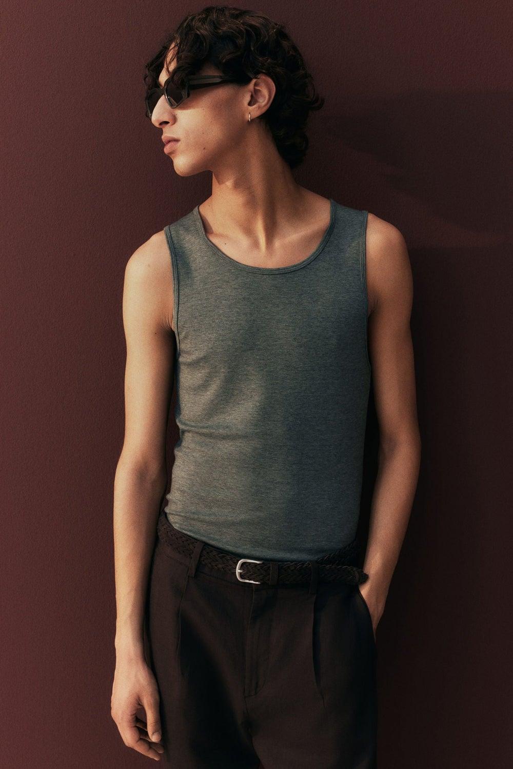 Slim Fit High Neck Vest Top Green Dark - Image 1
