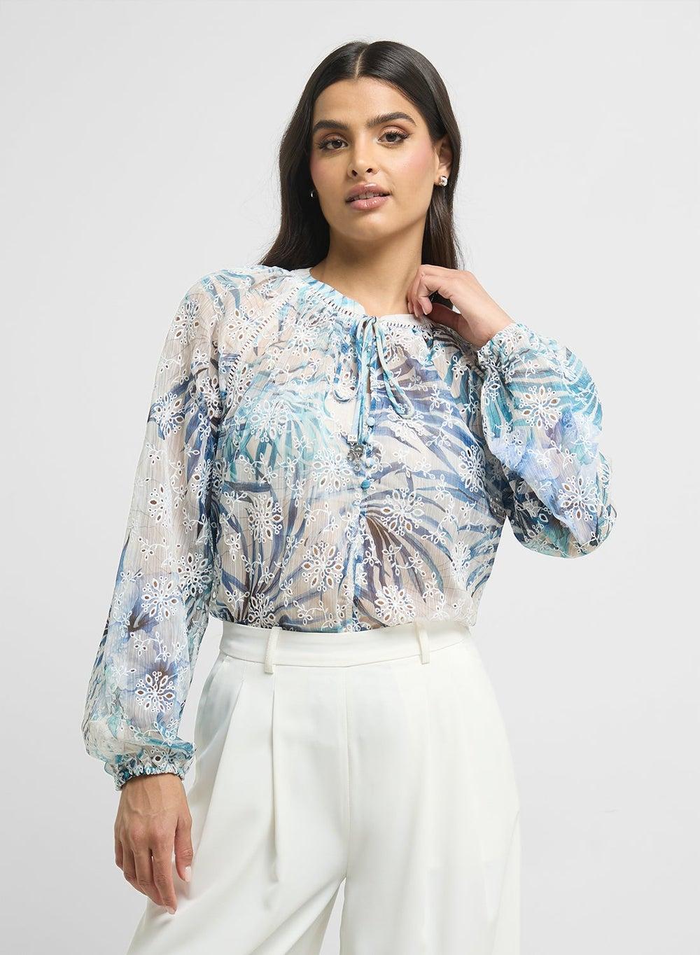 LS Danile Embro Top Elegant Embroidered Crew Blouse - Image 1