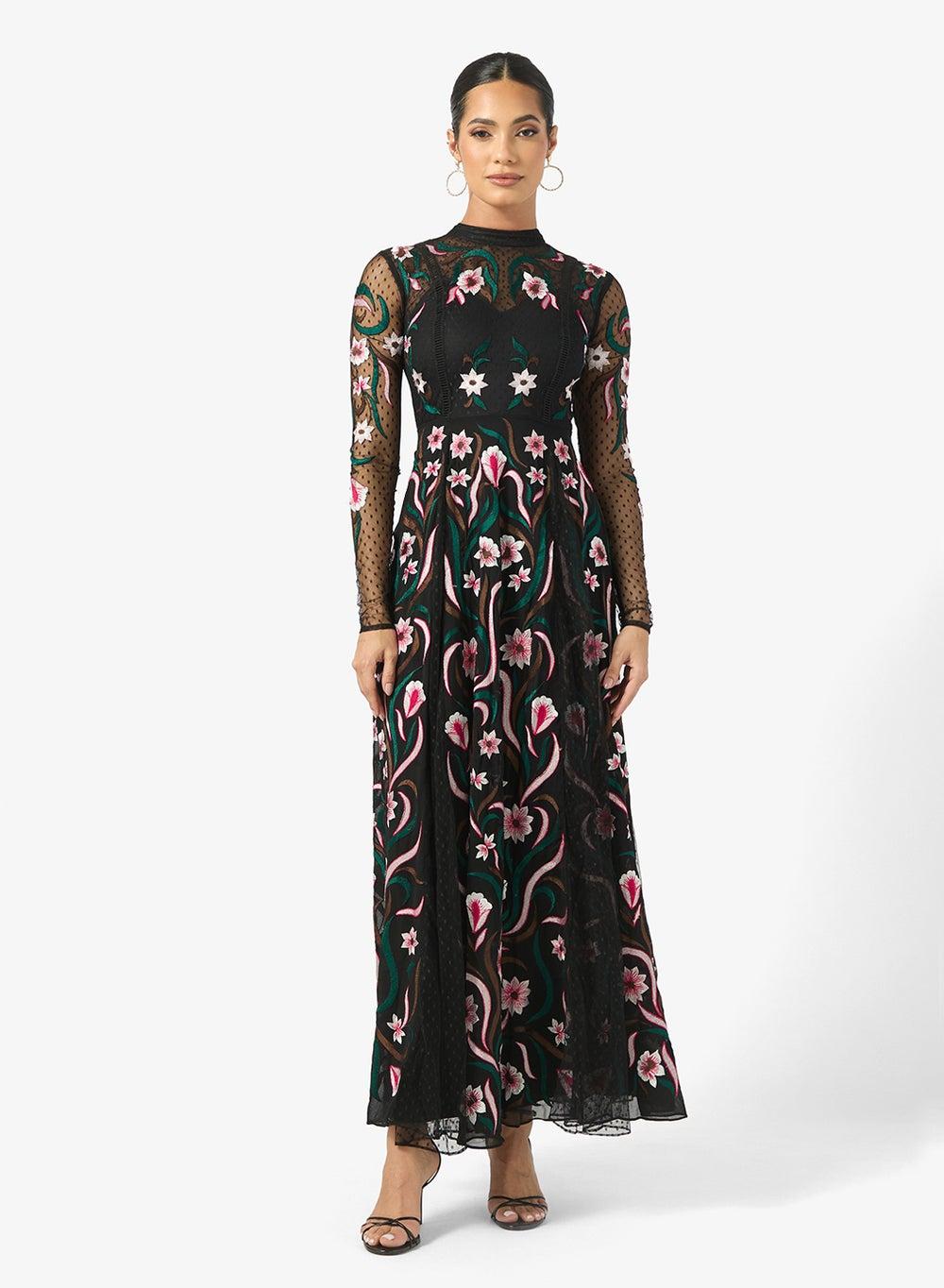 Faw25042 Floral Mesh Embroidered Maxi Dress - Image 1