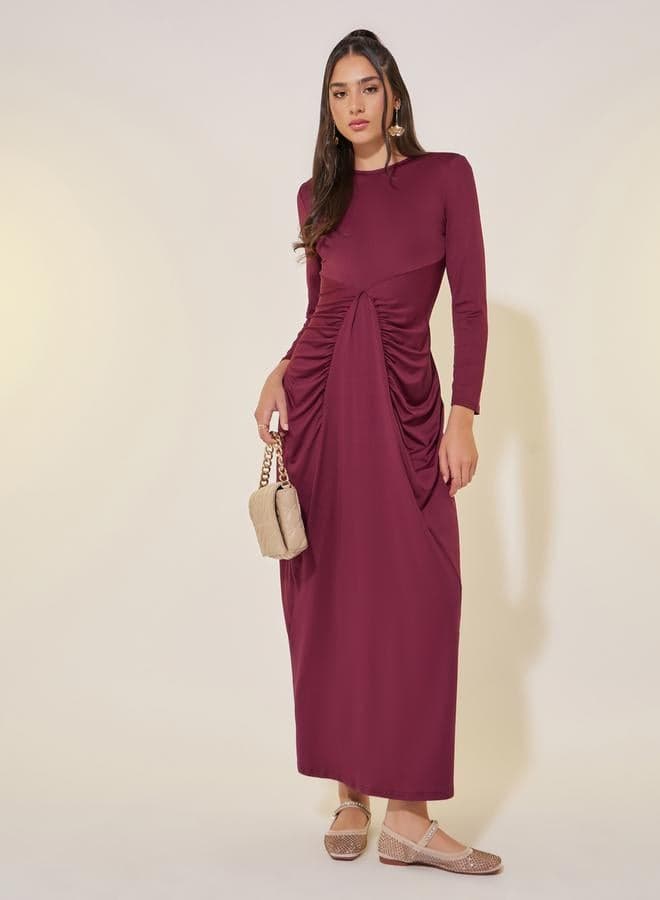 Burgundy Ruched Bodice Maxi Dress 7012645130 - Image 1