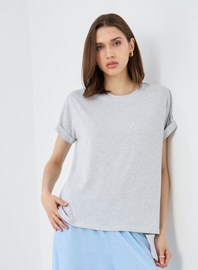 Grey Solid Round Neck Regular Fit T-Shirt - Image 1