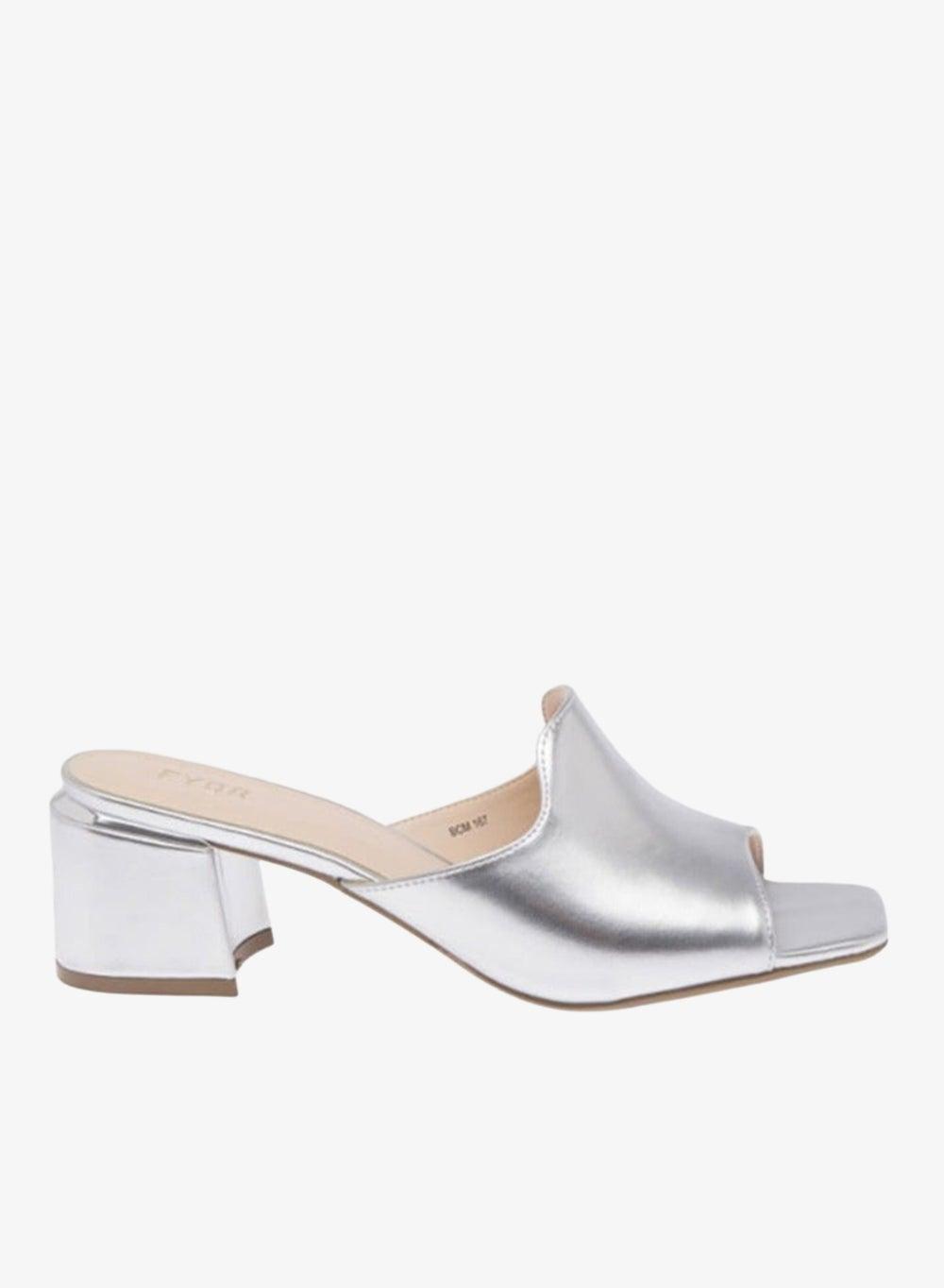 BCM 167 Silver Square Toe Block Heel Sandals - Image 1