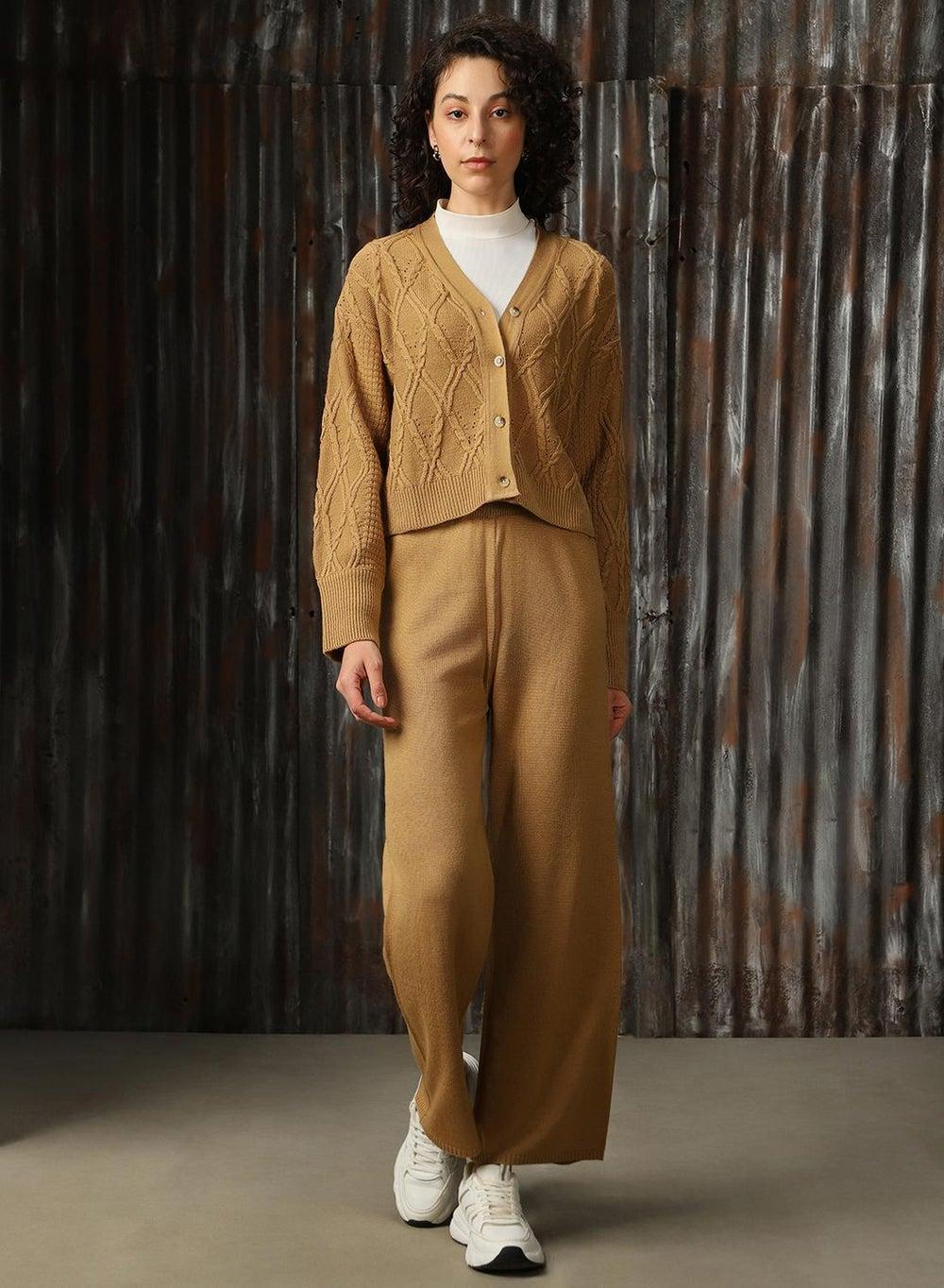 Beige Acrylic Button-Down Co-Ord Set for Women - Image 1