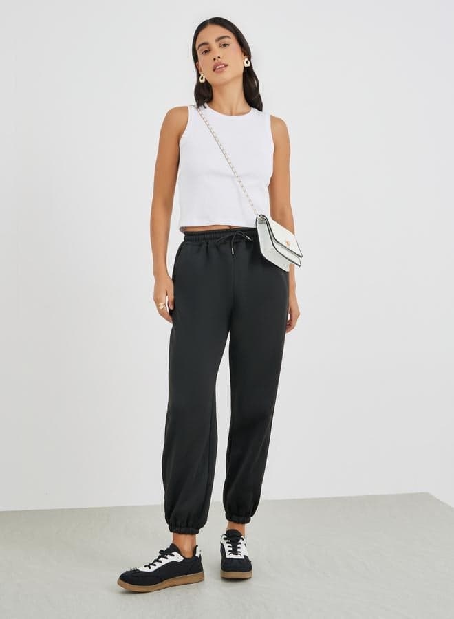 Black Relaxed Fit Jogger Pants with Drawstring Waist - Image 1