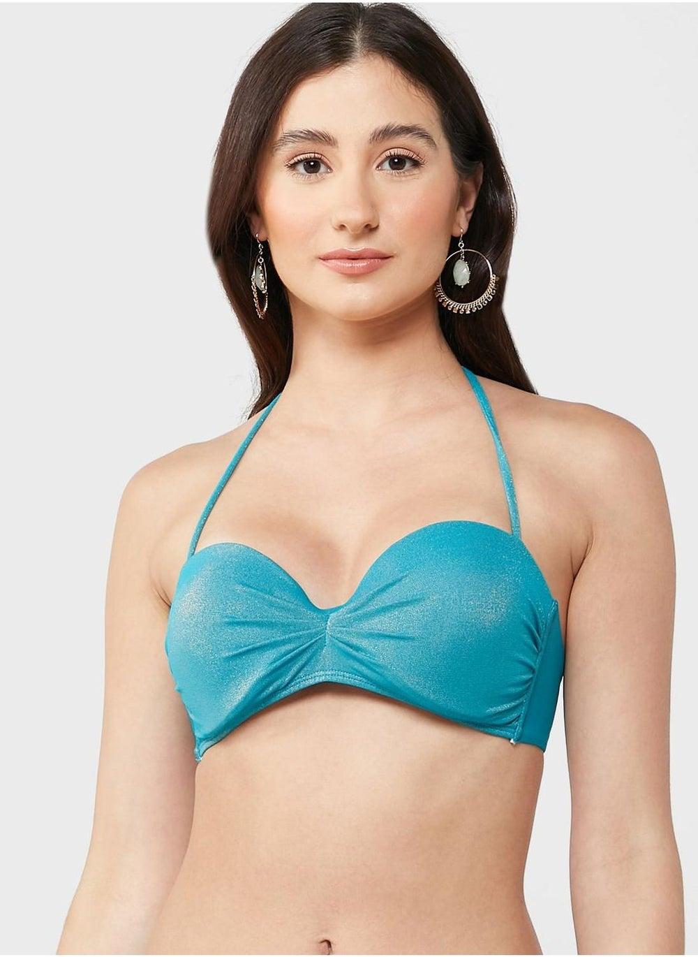 Metallic Halter Bikini Top with Push-Up Support - Image 1