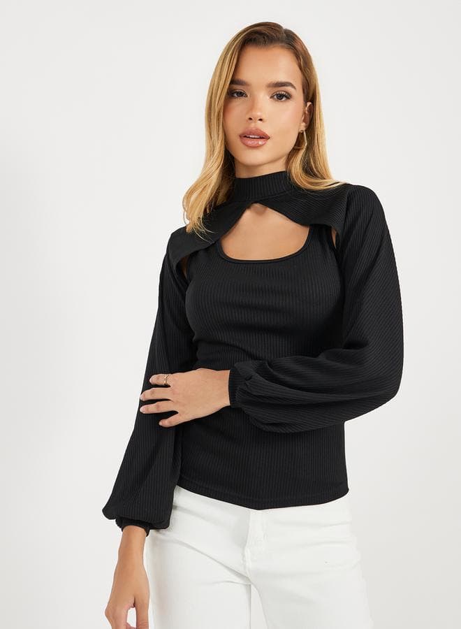 Styli 7009960301 Ribbed High Neck Layered Top - Image 1
