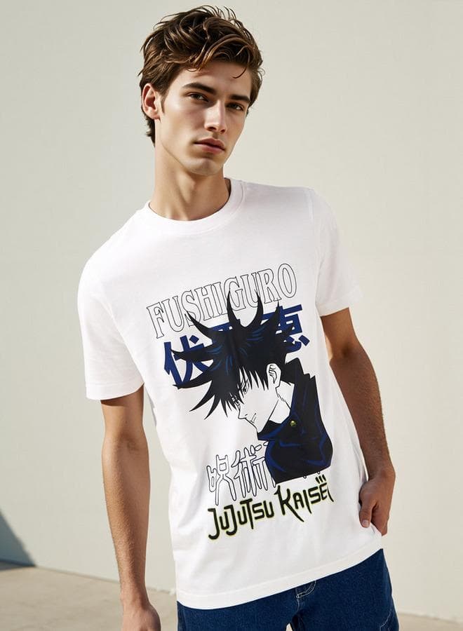 Fushiguro Graphic Crew Neck Cotton T-Shirt White - Image 1