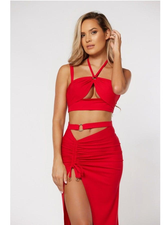 Ibiza Red Wrap Skirt & Halter Top Set - Image 1