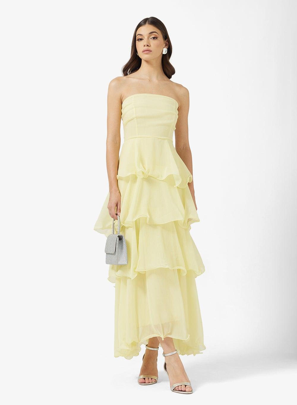 ELLA Me68511 Pale Yellow Tiered Maxi Dress - Image 1