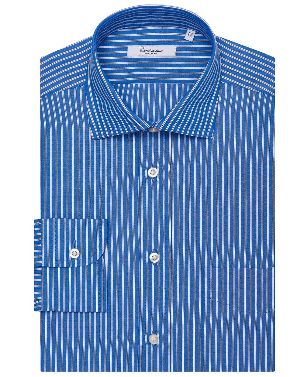 Blue Striped Poplin Regular Fit Shirt - Image 1