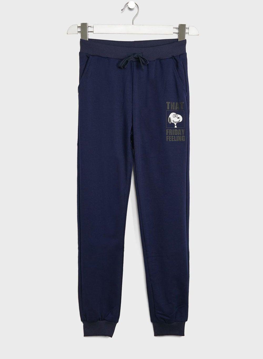 Youth Snoopy Cotton Sweatpants – Navy Comfort Fit - Image 1
