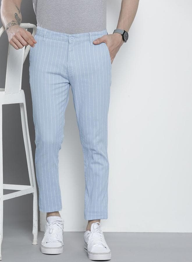 Men’s Blue Striped Slim Fit Chino Pants - Image 1