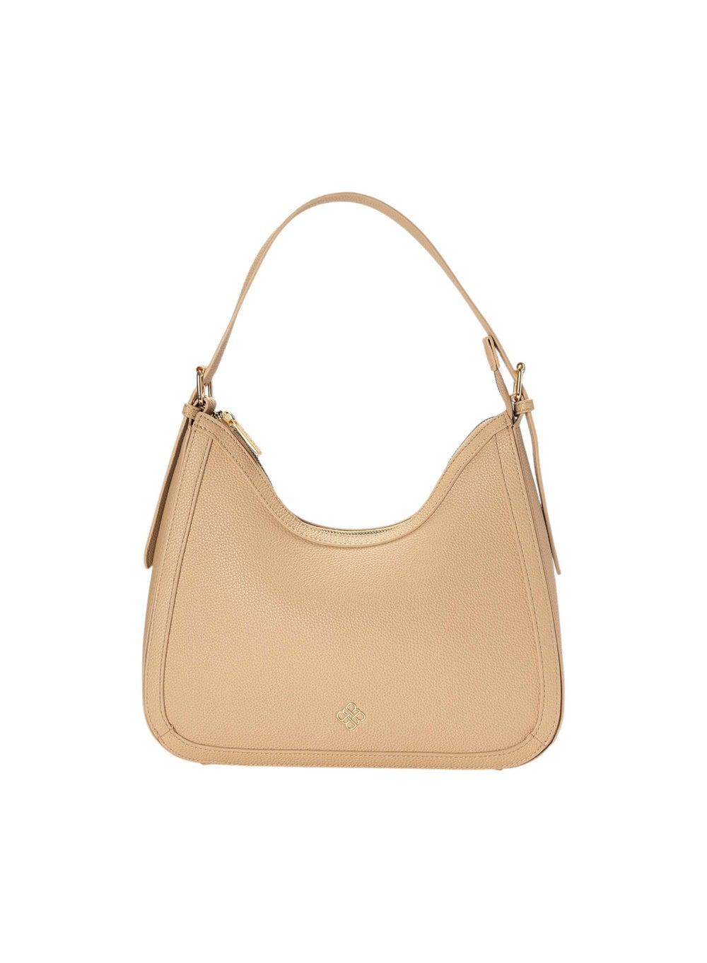 Beige Textured Shoulder Bag Bata Adjustable Strap - Image 1