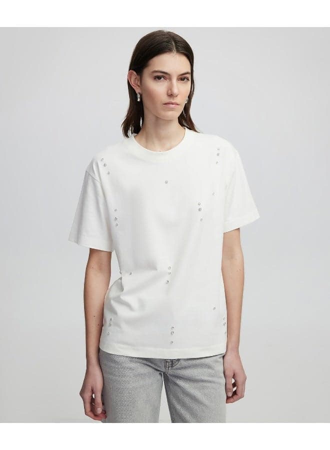 Relaxed Fit Embellished Ecru T-Shirt - Image 1