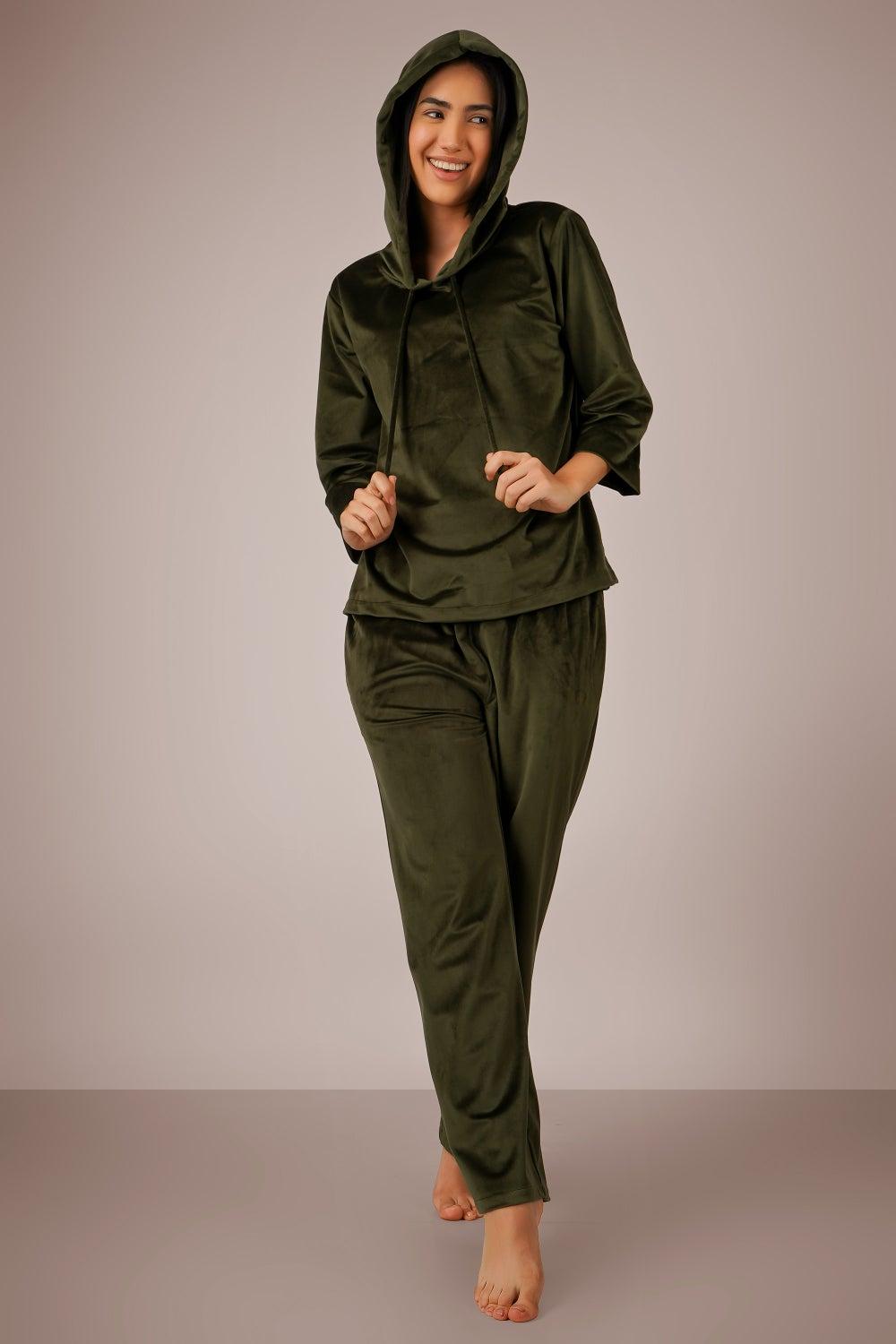 PKT Green Velvet Hooded Pyjama Suit - Image 1