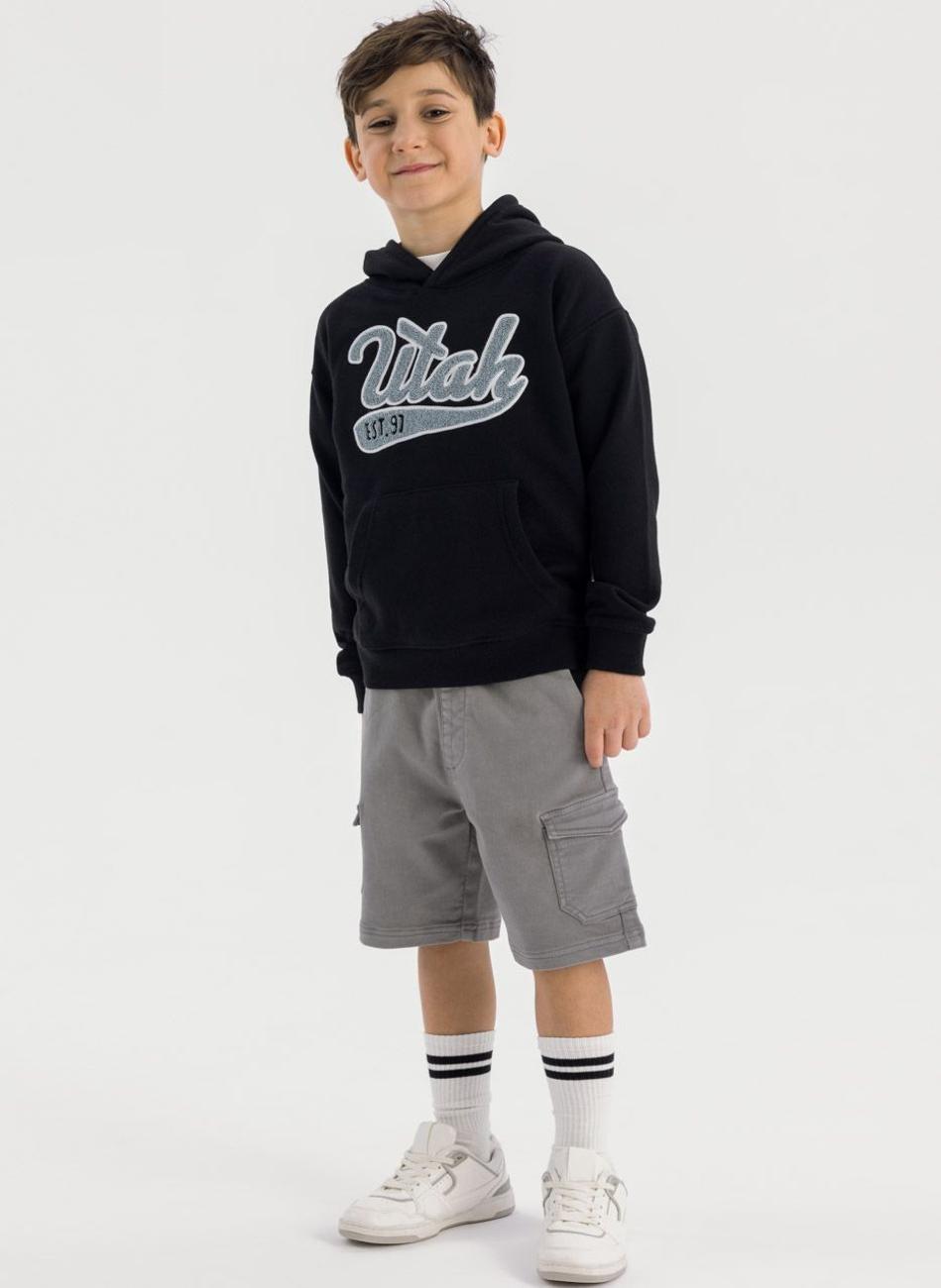 Boys Black Oversized Hoodie with Kangaroo Pocket - Image 1