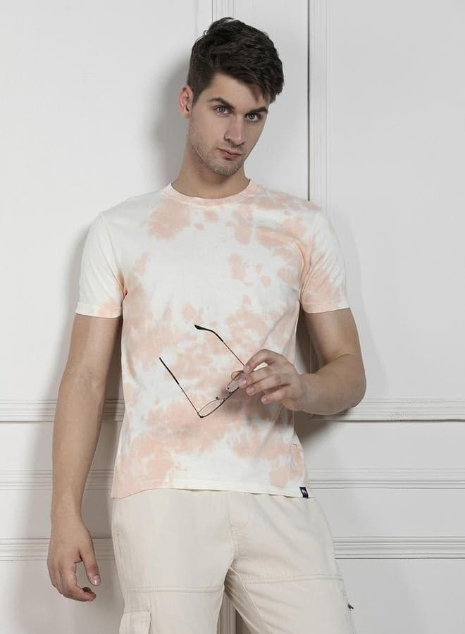 Men’s Peach Tie-Dye Cotton Crew Neck T-Shirt - Image 1